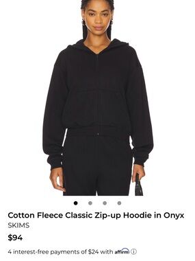 SKIMS Onyx Cotton Fleece Classic Zip-Up Hoodie